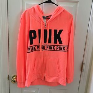 VS Pink Orange Black Zip Up  Women’s Hoodie S
